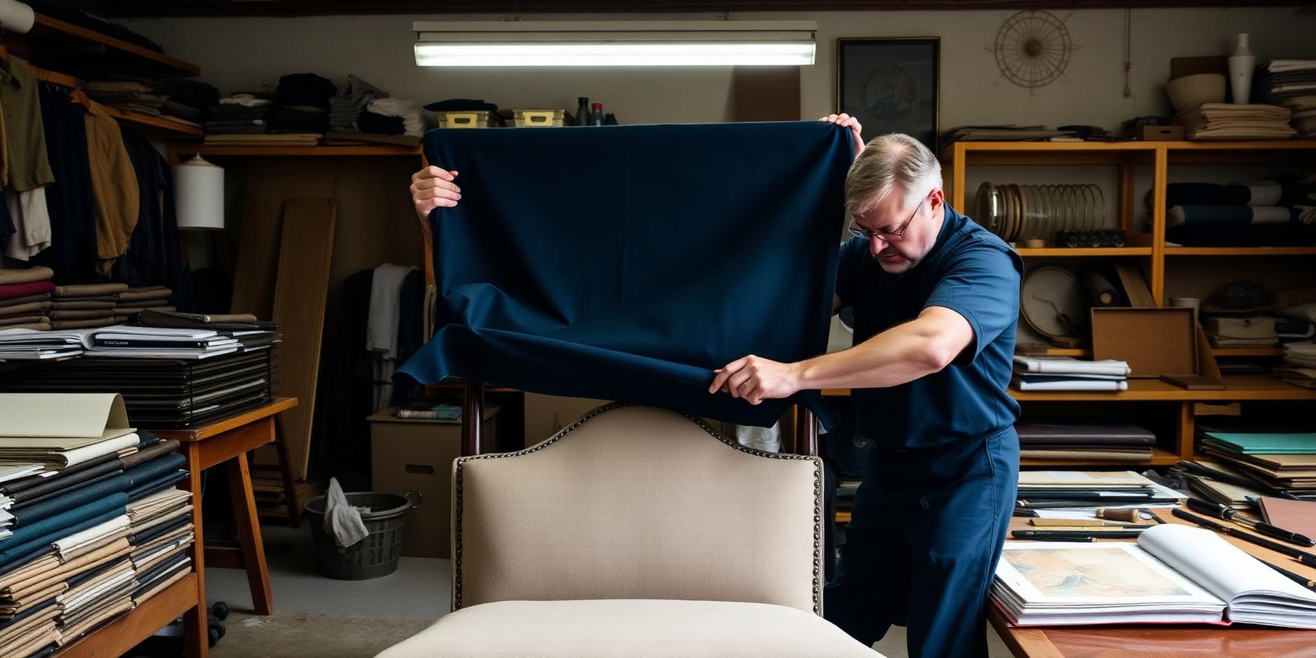 Kaiser Upholstery artisan workroom with hand-stitched custom upholstery in progress